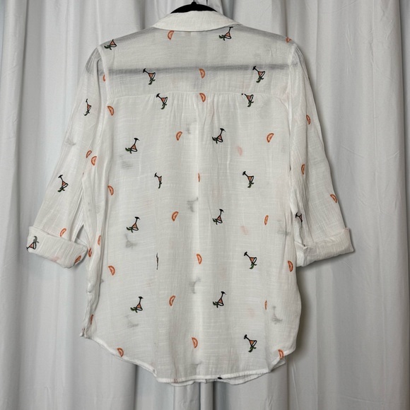Fig + Flower Embroidered Cocktail Glass Button Front Women’s Large - Picture 3 of 13